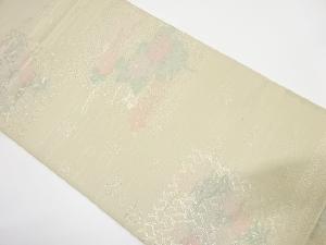 アンティーク　紗　色紙に菊・撫子模様織り出し袋帯（材料）